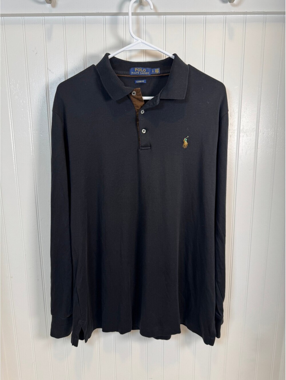 Polo Ralph Lauren Classic Fit 100% Cotton Long Sleeve Black Polo Shirt Large